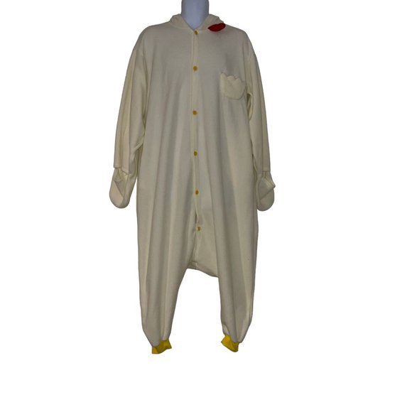 Unbranded Other - Fleece Chicken Rooster Unionsuit Costume Mens M Cream Halloween Hooded Oversized